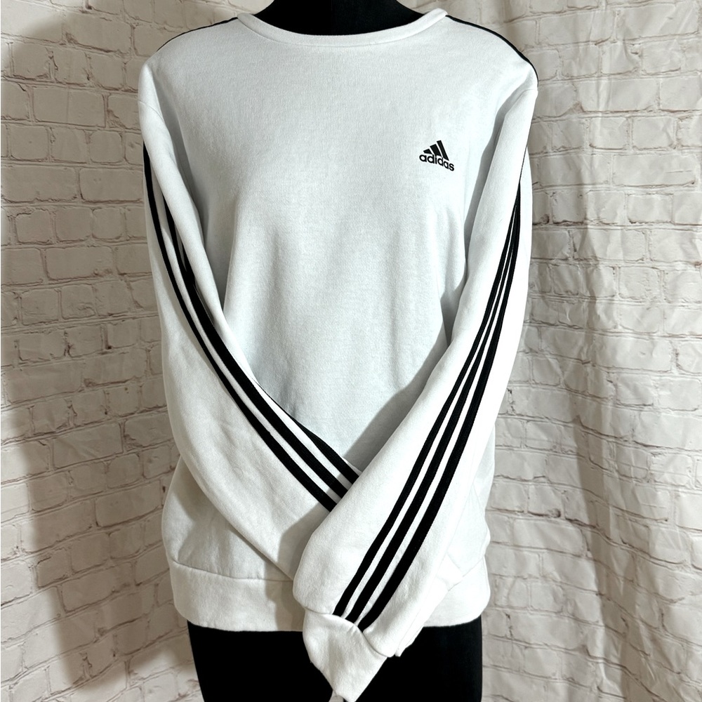 Womens adidas Crew Neck 3 Striped White/Black Sz L